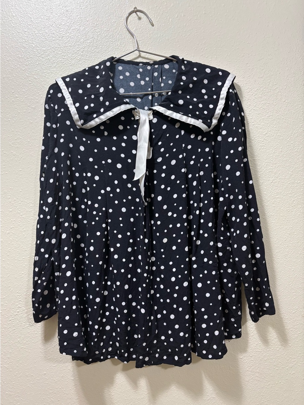 90s Polka Dot Sailor-Collar Blouse - Black & White